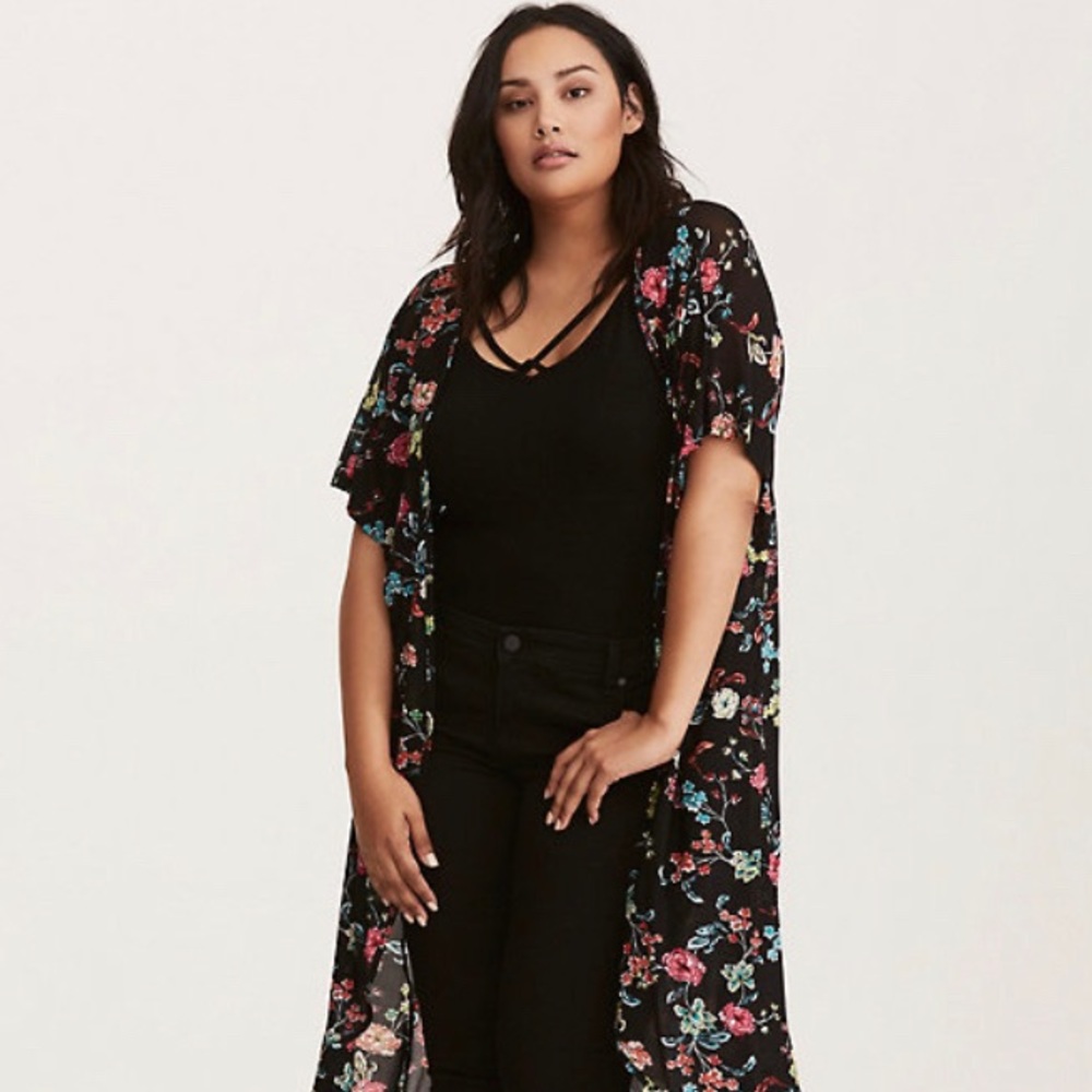 FLORAL PRINT CHIFFON MAXI KIMONO